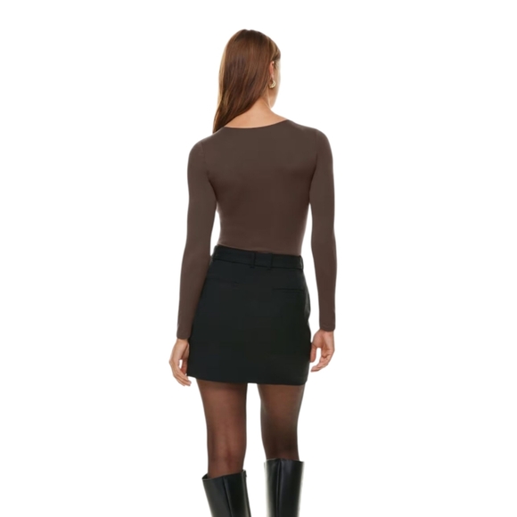 Aritzia Babaton Contour Crew Longsleeve Bodysuit Brown Women's XS - Picture 2 of 7